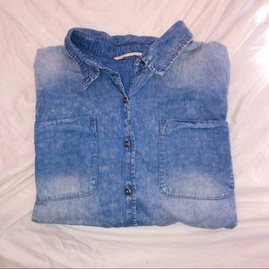 Hi-Low Chambray Button Down Shirt